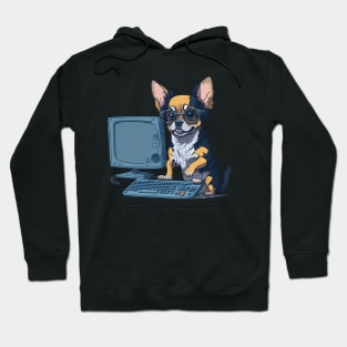 A cute Chihuahua dog is working on computer Hoodie